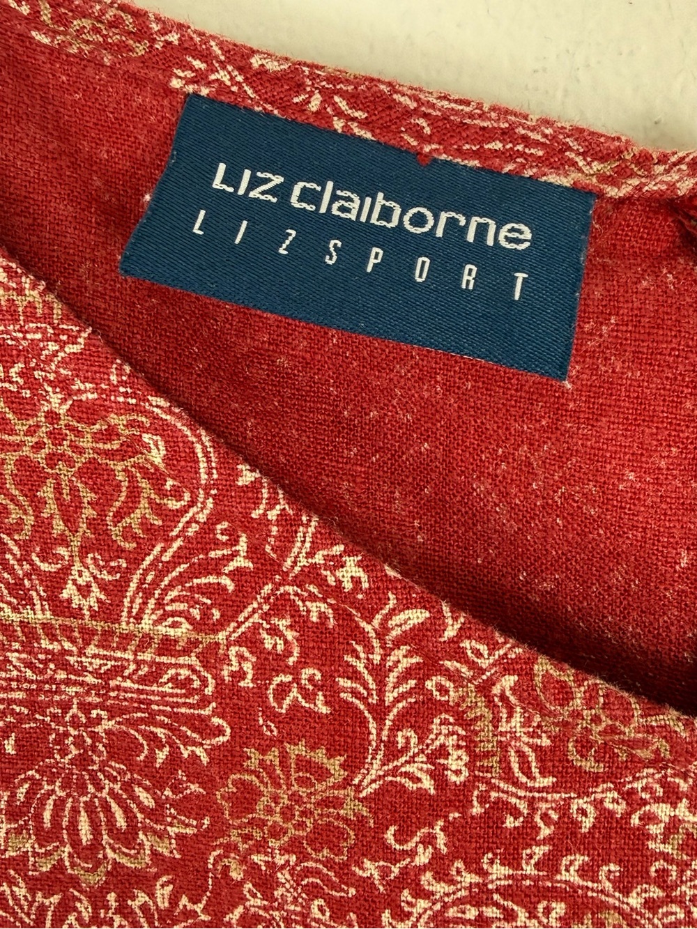 Vintage Liz Claiborne Lizsport Linen Blend Red Paisley Sleeveless Maxi Dress 6 - Picture 5 of 8